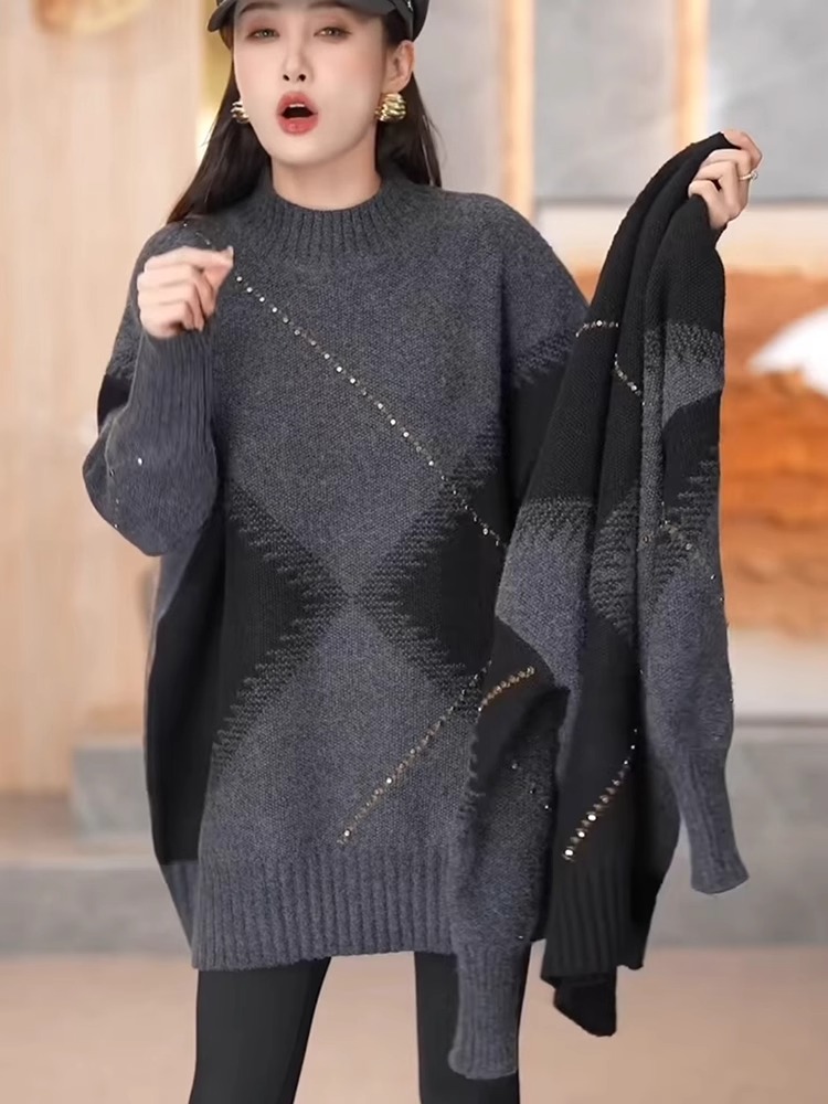 Vintage Fashion Hong Kong - Winter Knitted Sweater Women's Loose Long