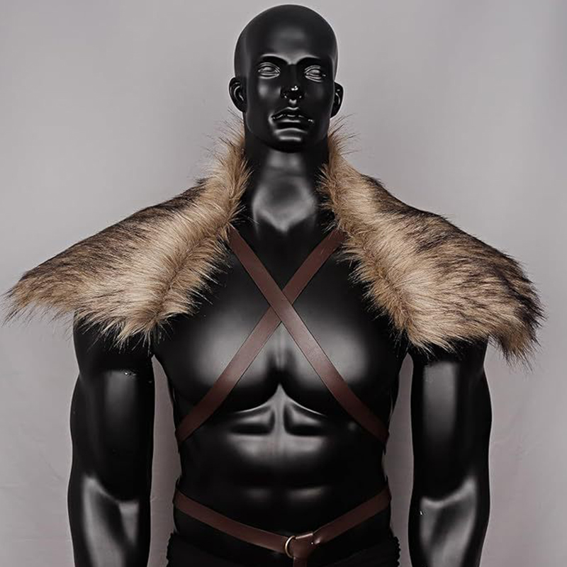 Vintage Trench Coat - Man Medieval Faux Fur Cape Shoulder