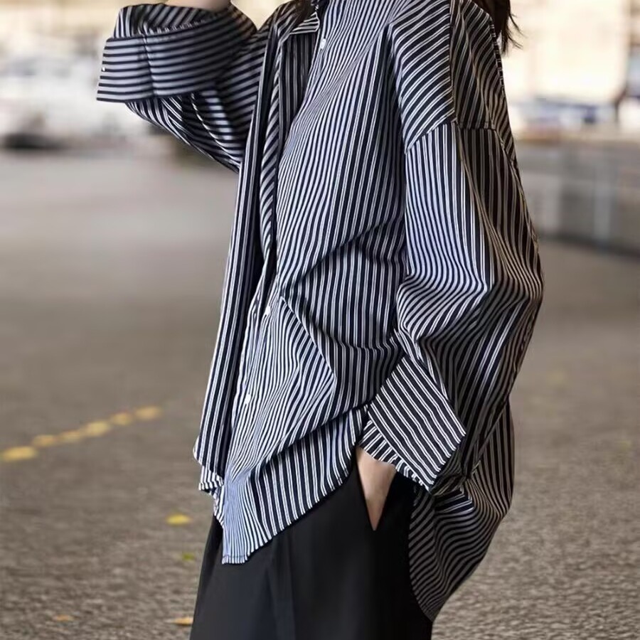 Blue Striped Loose Long Sleeve - Vintage Fashion Hong Kong 评论和价格