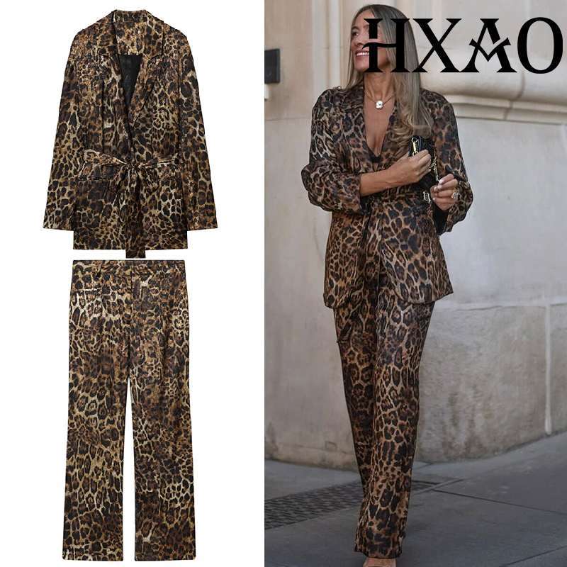 HXAO Leopard Pants Sets 2 Piec - Vintage Trench Coat 评论和价格