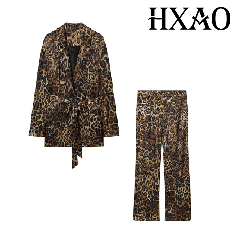HXAO Leopard Pants Sets 2 Piec - Vintage Trench Coat 评论和价格