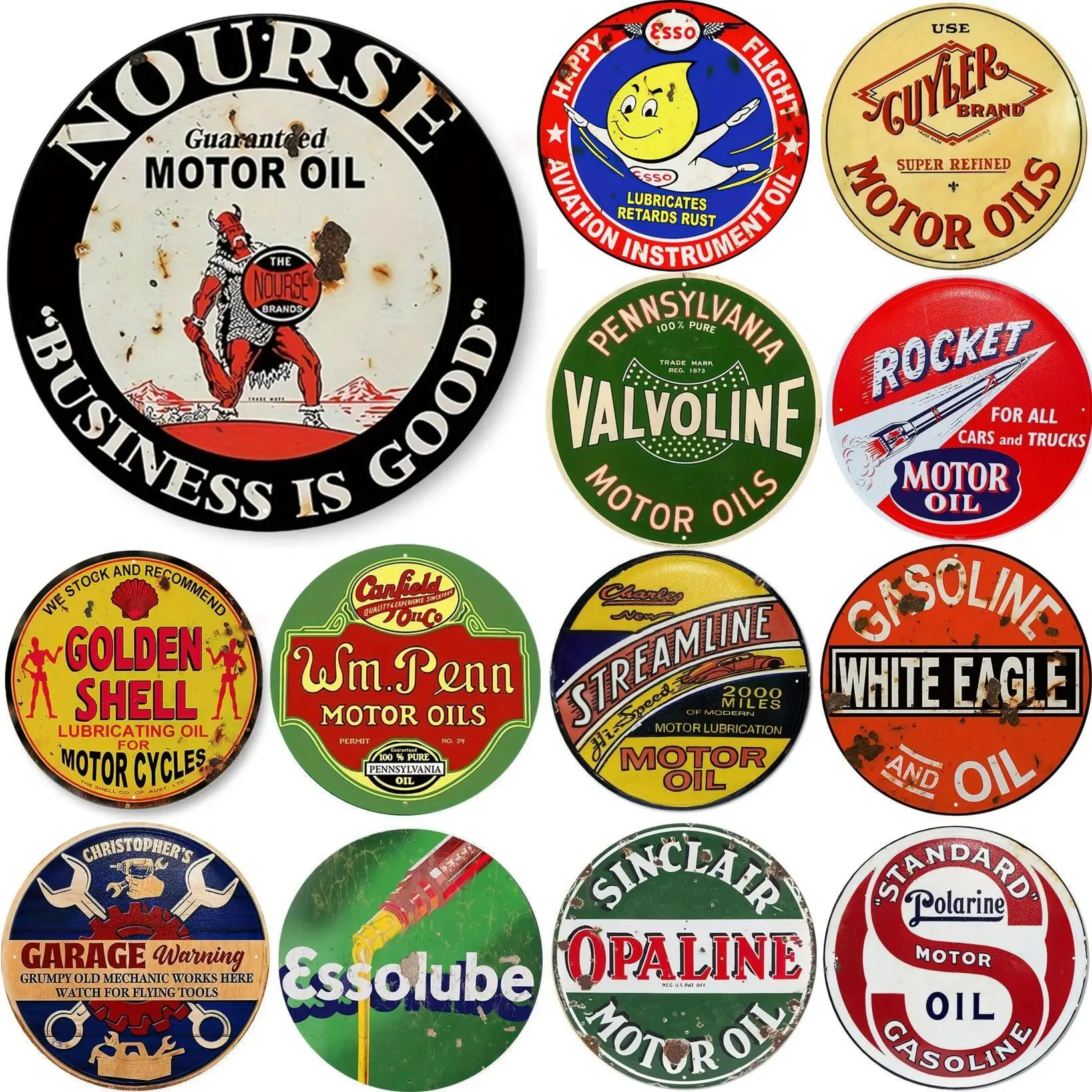 Vintage Motor Oil Sign Round M - Vintage Fashion Posters 评论和价格