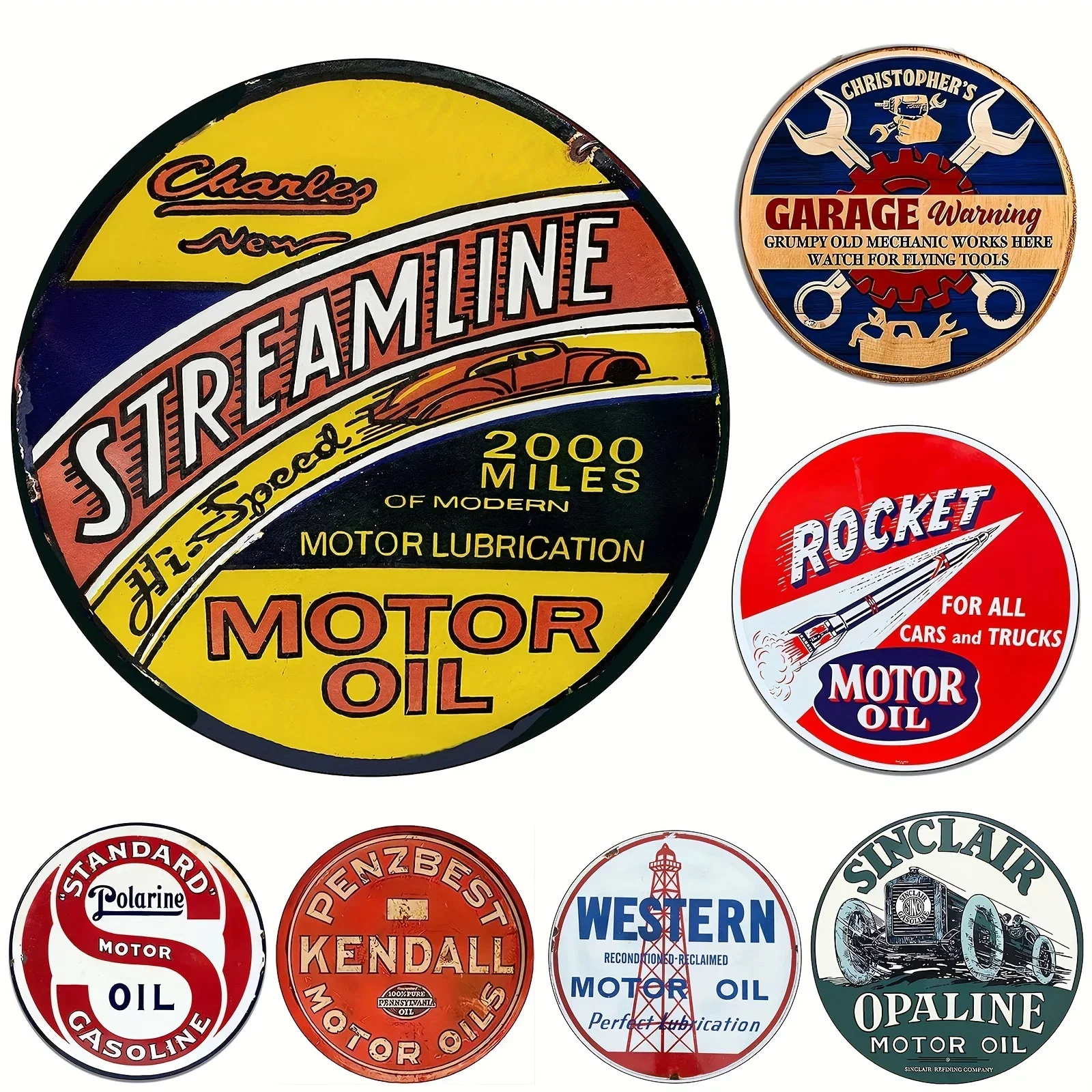 Vintage Motor Oil Sign Round M - Vintage Fashion Posters 评论和价格
