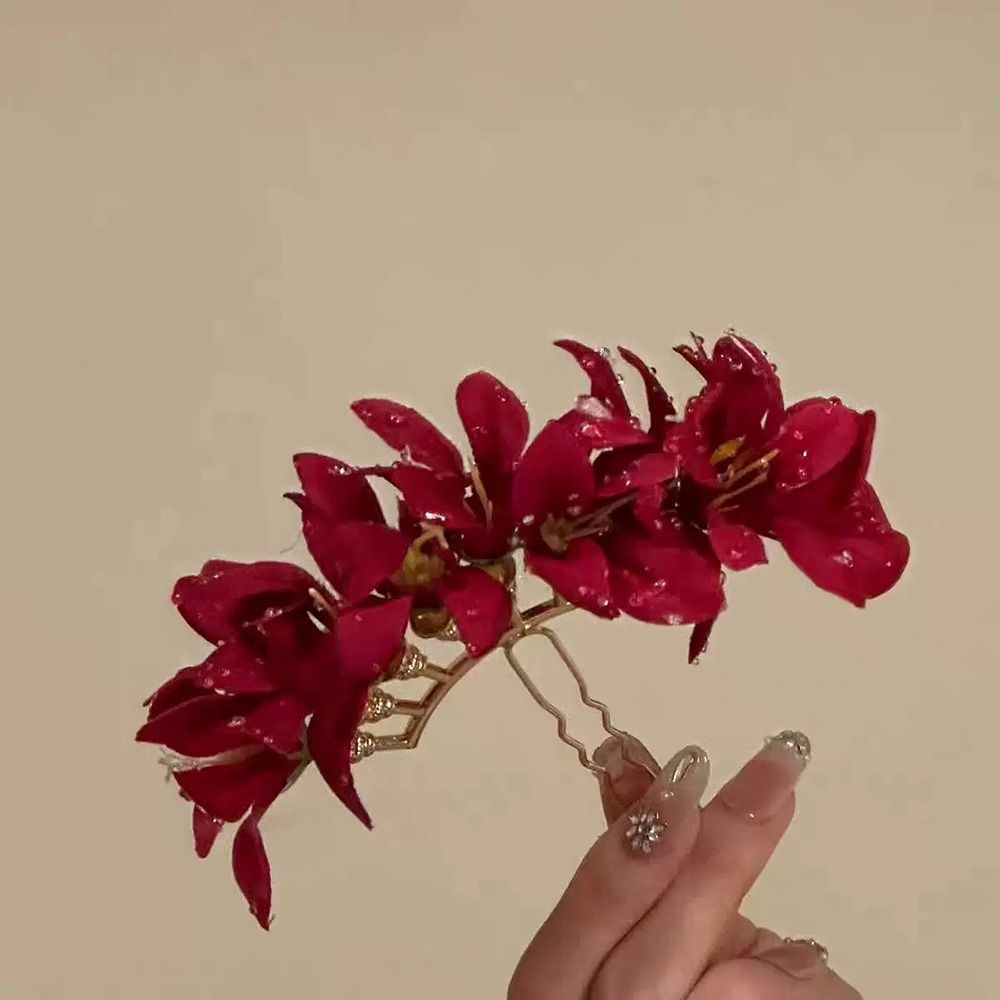 Rose Flower Red Flower Hairpin - Vintage Fashion Ornaments 评论和价格