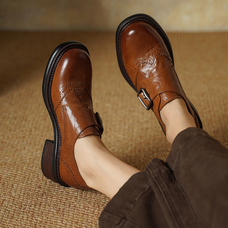 2027 New Buckle Brogue Shoes f - Vintage Style Women Fashion 评论和价格
