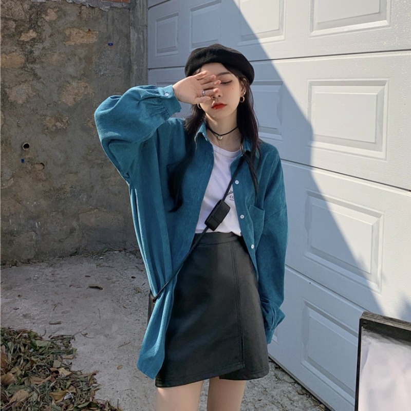 Loose Long Sleeve Shirt Jacket - Vintage Fashion Hong Kong 评论和价格