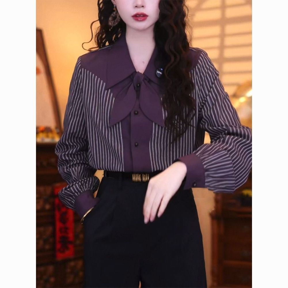 Casual Stripe Long Sleeve Wome - Vintage Fashion Hong Kong 评论和价格