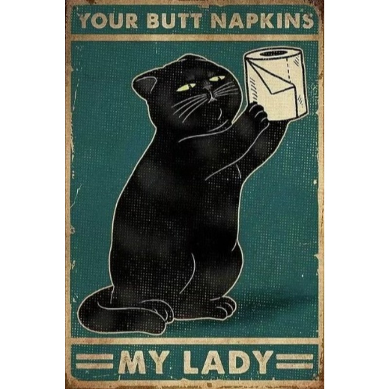 Black Funny Cat Metal Sign Vin - Vintage Fashion Posters 评论和价格